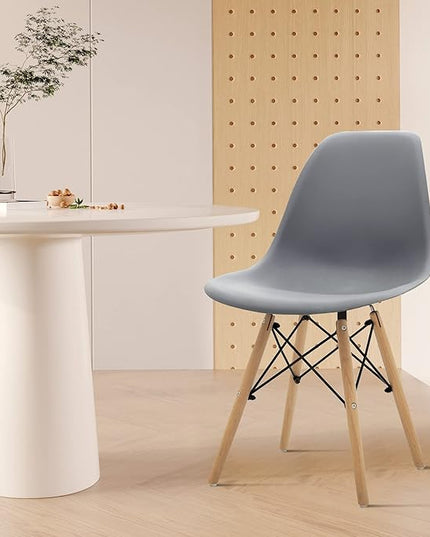 CangLong Modern Mid-Century Shell Lounge Plastic Natural Wooden Legs for Kitchen, Dining, Bedroom, Living Room Side Chairs, Set of 1, Grey - LeafyLoom