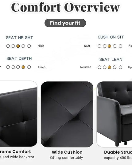 3 in 1 Convertible Sleeper Loveseat Sofa with Pull Out Bed, Reclining Backrest and Dual USB Ports , Faxu Leather Futon Couches Pullout Sofabed Lounge Chaise for Living Room Apartment Small Place - LeafyLoom