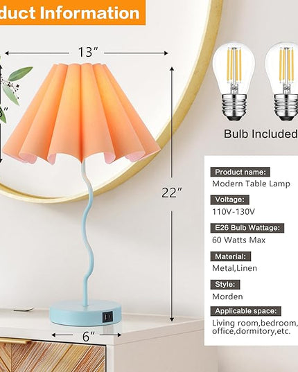 Modern Table Lamp for Bedroom Nightstand Touch Lamps Set of 2 Orange Blue Lamps for Living Room End Table Dimmable Table Lamp with USB Port and Outlet - LeafyLoom
