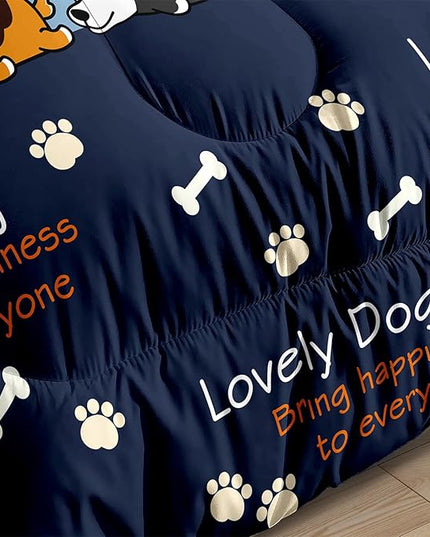 Bedding Set, 3Pcs Cartoon Dog Comforter Set for Boys, Queen Size, Lovely Puppy Patterns, Fun Animal Lover Quilt with 2 Pillowcases - LeafyLoom