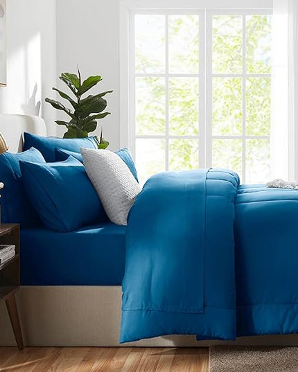 CozyLux Queen Size Comforter Set - 7 Pieces Bed in a Bag Set Teal, Bedding Sets Queen with All Season Quilted Comforter, Flat Sheet, Fitted Sheet, Pillowcases, Teal, Queen - LeafyLoom