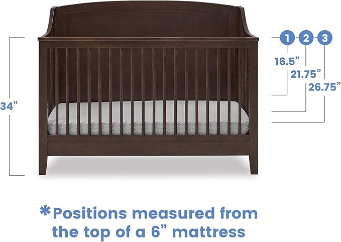 Delta Children Campbell 6-in-1 Convertible Crib - Greenguard Gold Certified, Walnut Espresso - LeafyLoom