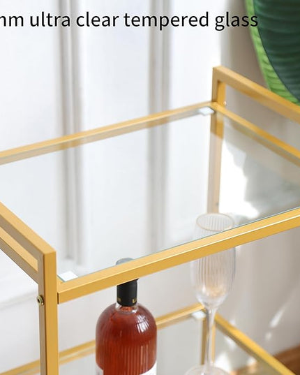 Bookcase, 3-Tier Gold Bookshelf, Slim Shelving Unit for Display Storage Bookshelf Corner Plant Bedroom, Bathroom, Home Office, Tempered Glass, Steel Frame,gold shelf (Gold, Three floors) - LeafyLoom