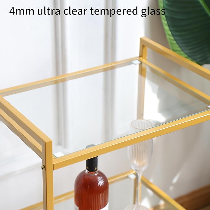 Bookcase, 3-Tier Gold Bookshelf, Slim Shelving Unit for Display Storage Bookshelf Corner Plant Bedroom, Bathroom, Home Office, Tempered Glass, Steel Frame,gold shelf (Gold, Three floors) - LeafyLoom