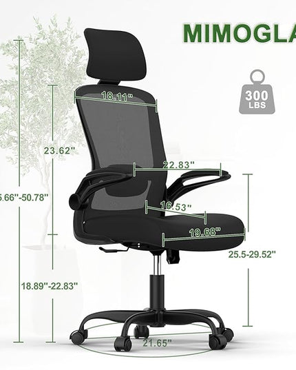 Mimoglad Home Office Chair, Ergonomic Desk Chair with Adjustable Lumbar Support, High Back Computer Chair- Adjustable Headrest with Flip-Up Arms, Swivel Task Chair for Home Office (Black) - LeafyLoom