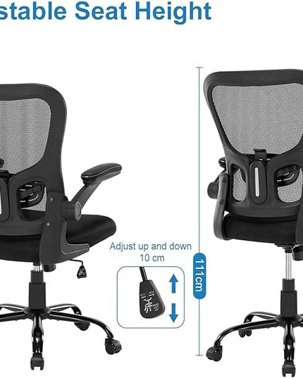 Office Chair Ergonomic Desk Chair, Mesh Computer Home Office Desk Chairs with Adjustable Lumbar Support and Flip-up Armrests, Swivel Comfy Task Executive Chair, Black - LeafyLoom