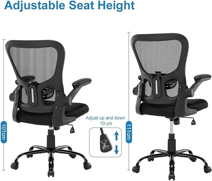 Office Chair Ergonomic Desk Chair, Mesh Computer Home Office Desk Chairs with Adjustable Lumbar Support and Flip-up Armrests, Swivel Comfy Task Executive Chair, Black - LeafyLoom
