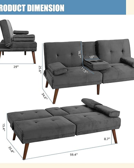 Shintenchi Futon Sofa Bed, Convertible Couch Bed Loveseat, Modern Futon Recliner Sleeper, Small Lazy Futon Set for Living Room, Office, Apartment,e, Dark Gray - LeafyLoom