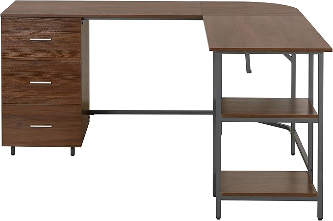 Techni Mobili L Shaped Desk - Two-Toned Computer Desk with Drawers & Storage Shelves - Simple Modern Furniture & Home Office Space Corner Table for Work & Writing - LeafyLoom