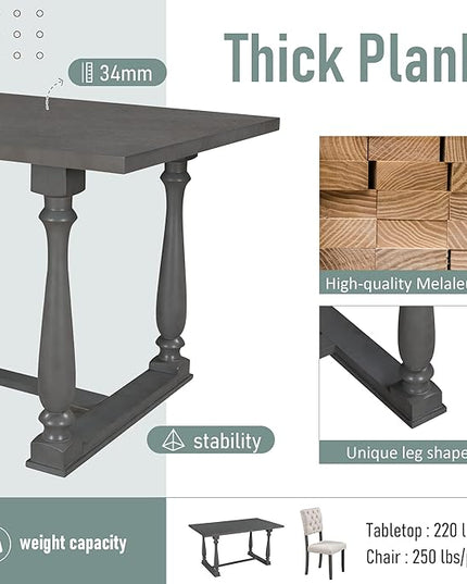 Dining Table Set for 6, 6-Piece Dining Table and Chair Set with Special-Shaped Legs and Foam-Covered Seat Backs & Cushions, Dining Room Table Set for Living Room, Grey+Beige - LeafyLoom