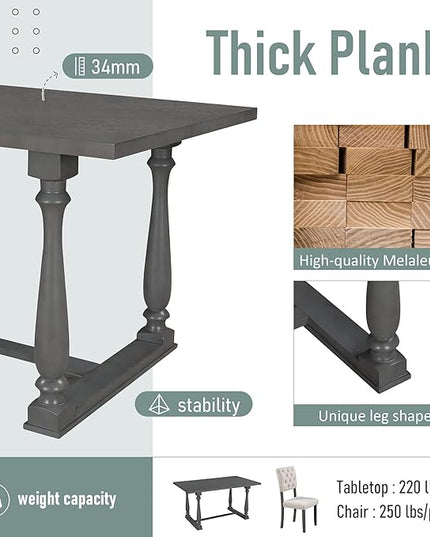 6-Piece Dining Table and 4 Chairs and Bench Set Foam-covered Seat Backs&Cushions for Kitchen Living Room, Gary, 60" L x 36" W x 30" H, Gray(Special-shaped Legs) - LeafyLoom