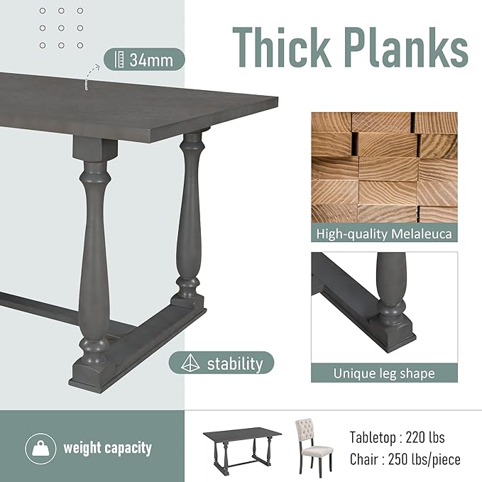 6-Piece Dining Table and 4 Chairs and Bench Set Foam-covered Seat Backs&Cushions for Kitchen Living Room, Gary, 60" L x 36" W x 30" H, Gray(Special-shaped Legs) - LeafyLoom