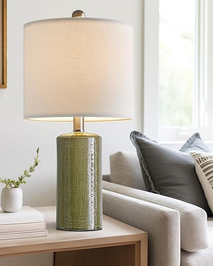 20.25" Small Table Lamps Set of 2 Modern Ceramic Lamps for Living Room Farmhouse Bedside Lamps Boho Lamps for Night Stands Green Bedroom Lamps Side Table Lamps End Table Lamps - LeafyLoom