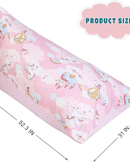 Stuffed Animal Storage Bean Bag Chair Cover, Cotton Pink Unicorn Plush Toy Storage Stuff and Sit Seat for Kids/Teens/Adults, 52" x 31" Extra Large Triangle Floor Sofa, 200L/52Gal, Cover Only - LeafyLoom