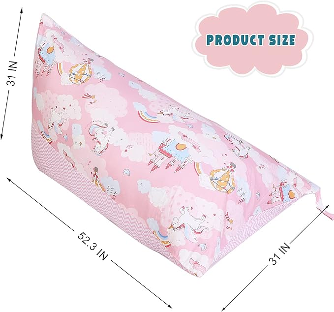 Stuffed Animal Storage Bean Bag Chair Cover, Cotton Pink Unicorn Plush Toy Storage Stuff and Sit Seat for Kids/Teens/Adults, 52" x 31" Extra Large Triangle Floor Sofa, 200L/52Gal, Cover Only - LeafyLoom