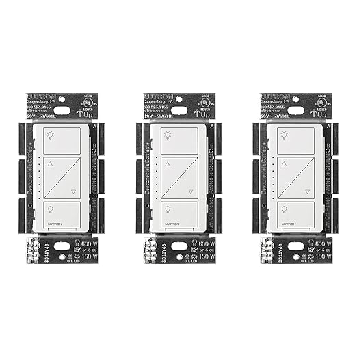 Lutron Caseta Smart Lighting Original Dimmer Switch (Lutron Smart Hub Required), for Light Bulbs, 150 Watt, Single-Pole/3-Way, No Neutral Required, PD-6WCL-WH-3-A, White, 3 Pack Lutron