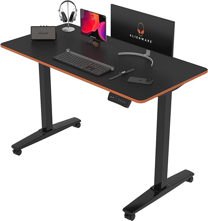 Monomi Height Adjustable Electric Standing Desk, 48 x 24 Inches Sit Stand up Desk, Memory Computer Home Office Desk (Black Frame+ Black Top) - LeafyLoom