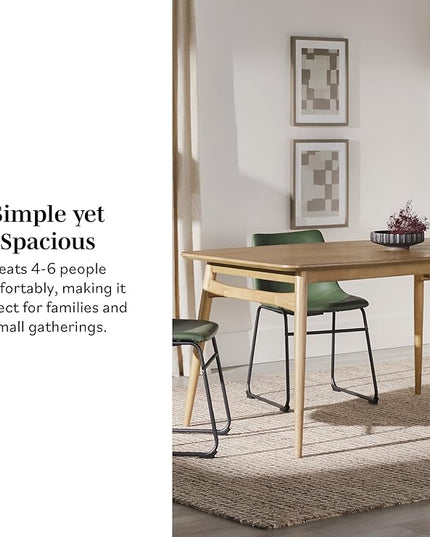 Walker Edison Mid-Century Modern Solid Wood Tapered-Leg Dining Table, 59 Inch, English Ash - LeafyLoom