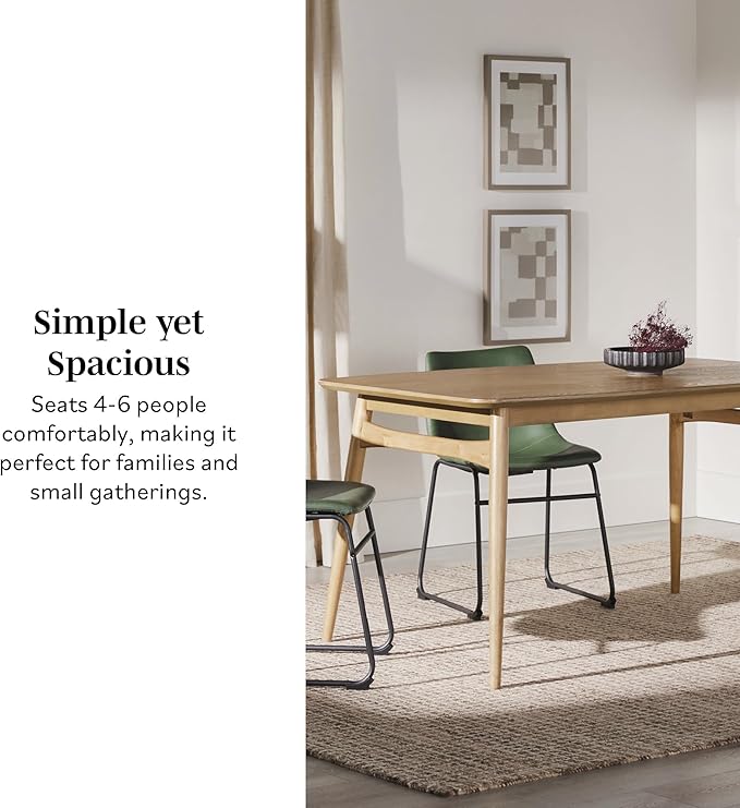 Walker Edison Mid-Century Modern Solid Wood Tapered-Leg Dining Table, 59 Inch, English Ash - LeafyLoom