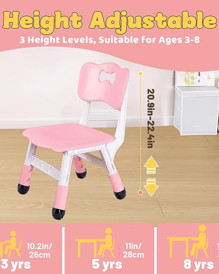 FUNLIO Adjustable Kids Chair (2pcs), 3 Level Height Adjustable Toddler Chair for Ages 3-8, Sturdy Child Chair with Maximum Bearing 220lbs, for Classrooms/Daycares/Homes, CPC & CE Approved - Pink - LeafyLoom