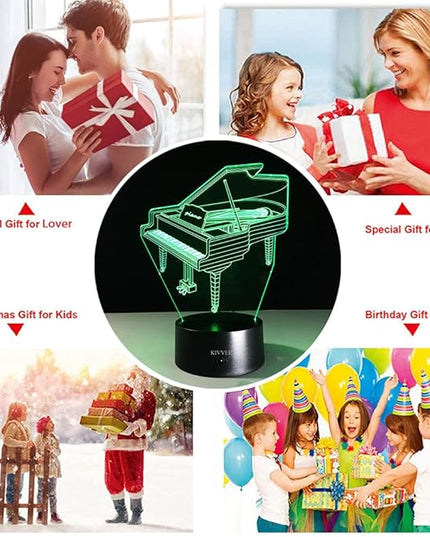 VELAN 3D Visual Lamp Piano Musical Instruments Best Bithday Gift Acrylic Table Night Light Furniture Decorative Illusion Colorful 7 Color Change Household Desk Accessories - LeafyLoom