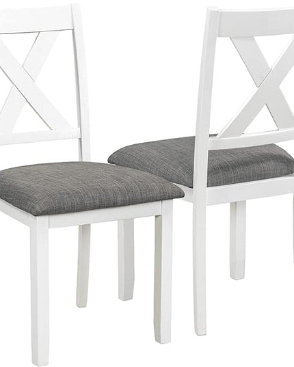 6-Piece Wood Rectangle Dining Table Set with Bench and 4 Upholstered Chairs for Kitchen Living Room, Farmhouse Rustic Style, White+Gray, 60" L x 36" W x 29.9" H - LeafyLoom