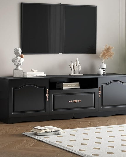 Merax Modern TV Stand for 60"+ Televisions with 1 Shelf, 2, 1 Drawer, Storage Console Cabinet Furniture for Living Room, 65.0 inch Length, Black - LeafyLoom