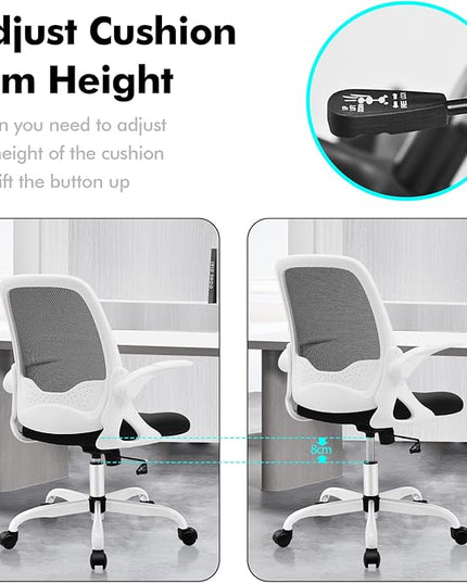 KERDOM Office Chair, Ergonomic Desk Chair, Breathable Mesh Computer Chair, Comfy Swivel Task Chair with Flip-up Armrests and Adjustable Height - LeafyLoom