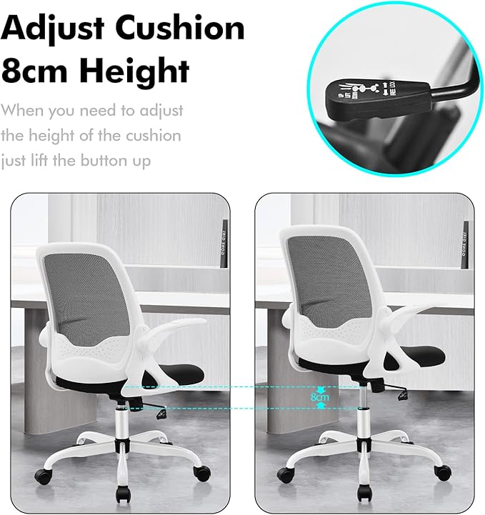 KERDOM Office Chair, Ergonomic Desk Chair, Breathable Mesh Computer Chair, Comfy Swivel Task Chair with Flip-up Armrests and Adjustable Height - LeafyLoom