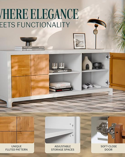Bme Madia Deluxe TV Stand, Fully Asssembled Entertainment Center for up to 65 inch TV, Unique Pattern TV Console for Living Room, Bedroom, Dinning Room - LeafyLoom