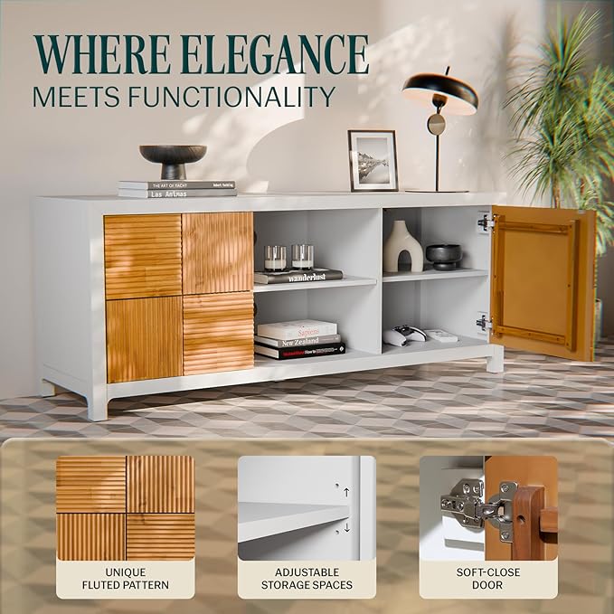 Bme Madia Deluxe TV Stand, Fully Asssembled Entertainment Center for up to 65 inch TV, Unique Pattern TV Console for Living Room, Bedroom, Dinning Room - LeafyLoom