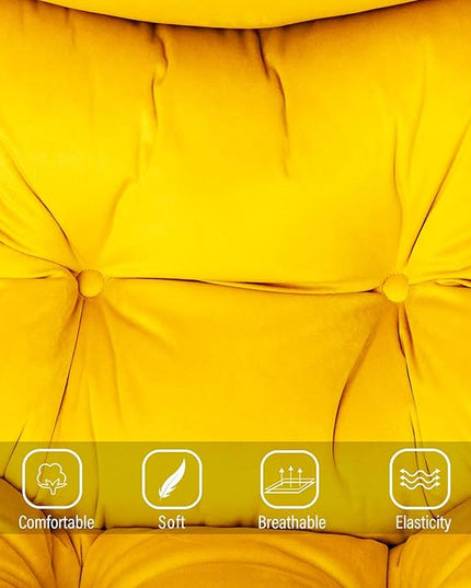 Welnow Lazy Chair with Ottoman, Modern Lounge Accent Chair with Armrests and a Side Pocket, Leisure Sofa Chair Set, Reading Chair with Footrest for Small Space, Corner Chair, Yellow - LeafyLoom