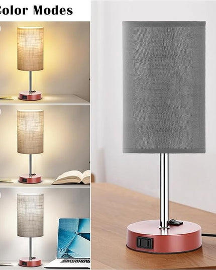 ZJOJO Table Lamp Bedside Lamps for Bedroom, Lamps for Bedrooms Set of 2 with 3 Way Dimmable Using Rocker Switch Nightstand Lamp Night Lamp with AC 2 Outlets for Living Room/Reading Room - LeafyLoom