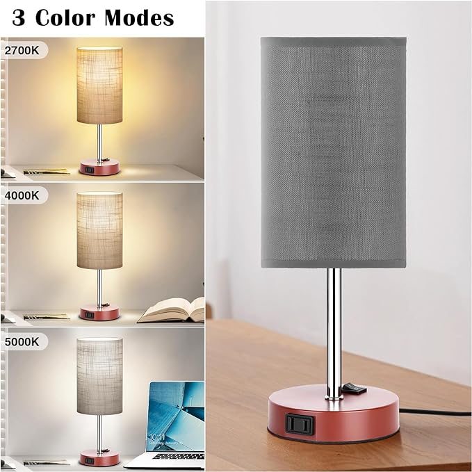 ZJOJO Table Lamp Bedside Lamps for Bedroom, Lamps for Bedrooms Set of 2 with 3 Way Dimmable Using Rocker Switch Nightstand Lamp Night Lamp with AC 2 Outlets for Living Room/Reading Room - LeafyLoom