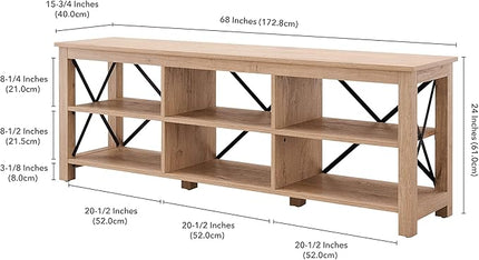 Henn&Hart Rectangular TV Stand for TV's up to 80" in White Oak, Electric Fireplace TV Stands for the Living Room - LeafyLoom