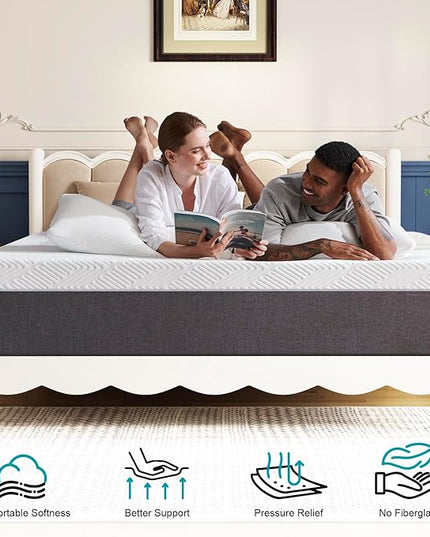 Full Mattress 14 inch No Fiberglass Gel Memory Foam Full Size Mattress in a Box of Foams and Fabric for Cooling Pressure Relief Sleep, 75" X 54" X 14", Medium, Firm - LeafyLoom
