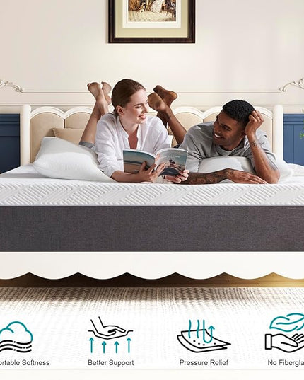 Full Mattress 10 inch No Fiberglass Gel Memory Foam Full Size Mattress in a Box of Foams and Fabric for Cooling Pressure Relief Sleep, 75" X 54" X 10", Medium, Firm - LeafyLoom