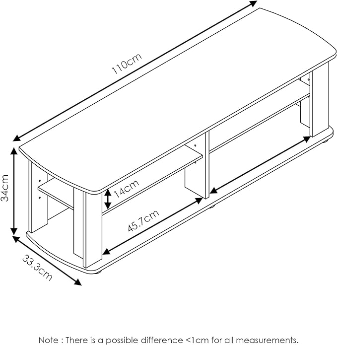 FURINNO Nelly Entertainment Center TV Stand, Short 43.3"(W) x13.4(H) x13.1(D), French Oak Grey/Black - LeafyLoom