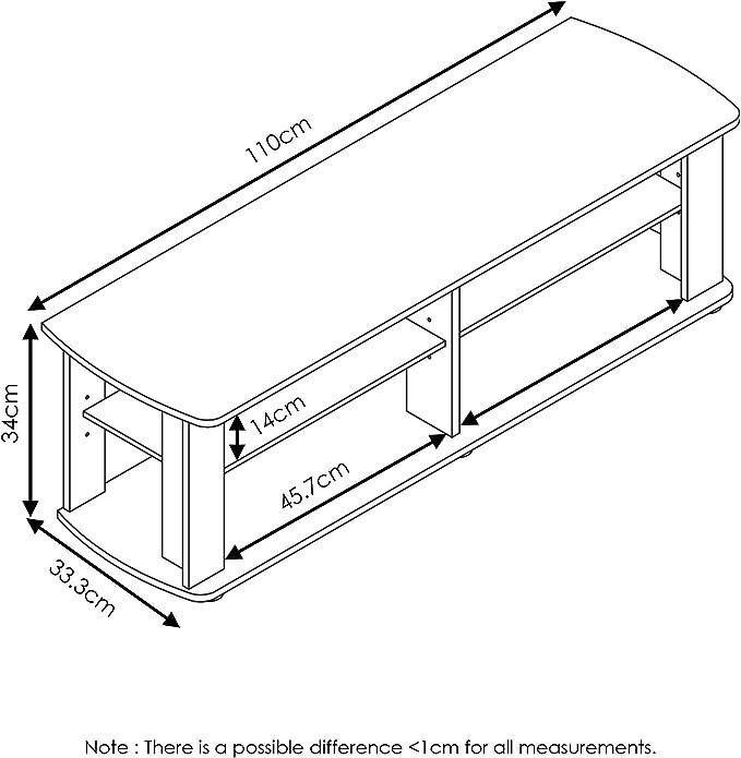 FURINNO Nelly Entertainment Center TV Stand, Short 43.3"(W) x13.4(H) x13.1(D), Columbia Walnut/Black - LeafyLoom