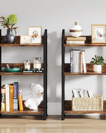 3 Tier Bookshelf: Small Modern Industrial Bookshelves for Bedroom, Short Bookcase Book Shelf for Small Spaces (Rustic Brown) - LeafyLoom