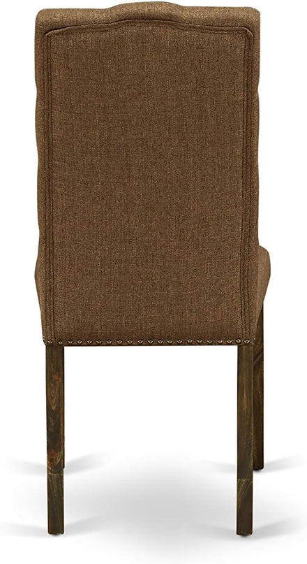 East West Furniture F3EL5-718 Ferris 5 Piece Modern Set Includes a Round Wooden Table with Pedestal and 4 Brown Linen Fabric Parsons Dining Chairs, 48x48 Inch - LeafyLoom