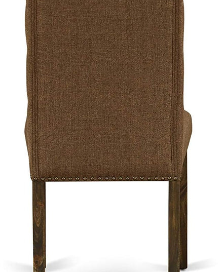 East West Furniture F2EL5-718 Ferris 5 Piece Kitchen Set Includes a Round Dining Table with Pedestal and 4 Brown Linen Fabric Parson Chairs, 48x48 Inch - LeafyLoom