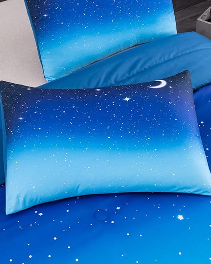 NINENINE Blue Galaxy Comforter Set Queen Size for Teen Kids Girls,Space Bedding Sets Printed with 1 Comforter 2Pillowcases - LeafyLoom
