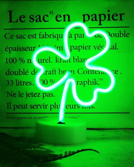 Neon Signs Shamrocks Shaped St. Patrick's Day decorations, Green LED Clover Neon Lights for Bedroom Decor Battery/USB Operated Night Lights for Home Tabletop Lamp - LeafyLoom