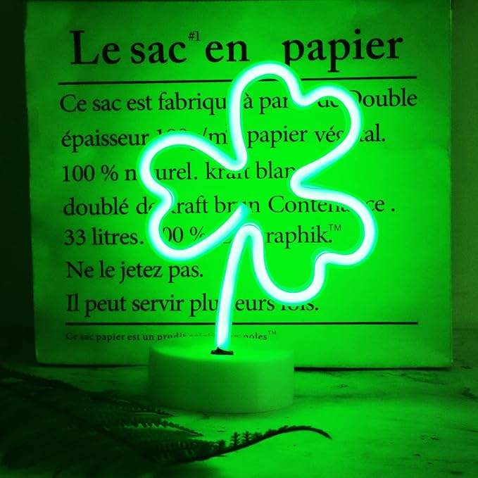 Neon Signs Shamrocks Shaped St. Patrick's Day decorations, Green LED Clover Neon Lights for Bedroom Decor Battery/USB Operated Night Lights for Home Tabletop Lamp - LeafyLoom