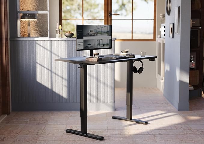 Electric Standing Desk, Adjustable Height Stand up Desk, 48x24 Inches Sit Stand Home Office Desk with Splice Board,Black Top - LeafyLoom