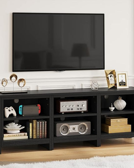 YITAHOME Modern TV Stand for TV up to 80/75/70/65 Inch, Classic Detachable 6 Cubby Media Entertainment Center Console Table with 6 Open Storage Shelves & Cabinets for Living Room, 69'', Black - LeafyLoom
