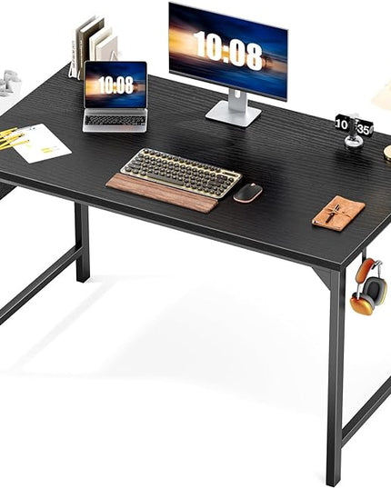 JHK Computer Small Desk Office 40 Inch Writing Work Kids Study Simple Wooden Table for Home Bedroom Modern Style with Headphone Hooks & Storage Bag, Black - LeafyLoom