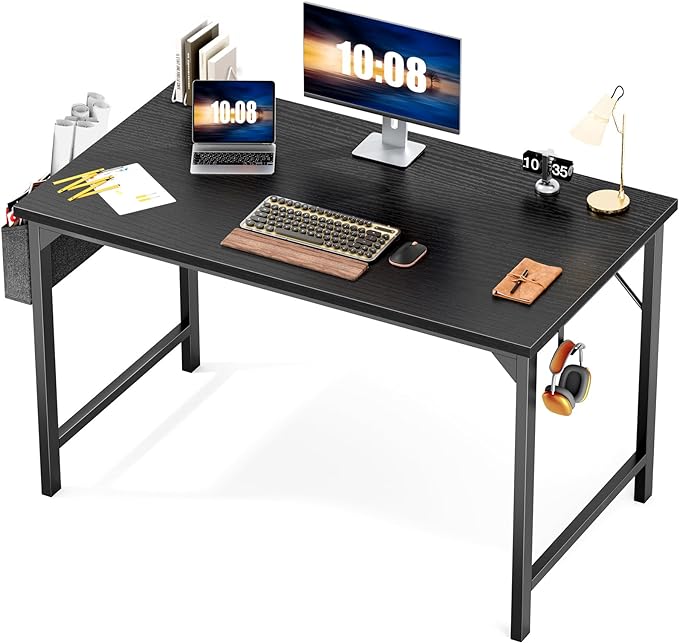 JHK Computer Small Desk Office 40 Inch Writing Work Kids Study Simple Wooden Table for Home Bedroom Modern Style with Headphone Hooks & Storage Bag, Black - LeafyLoom