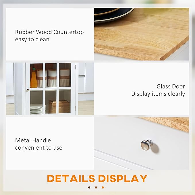 HOMCOM 27" Rolling Kitchen Island Cart with Drawer and Glass Door Cabinet, Kitchen Trolley with Adjustable Shelf and Towel Rack, White - LeafyLoom